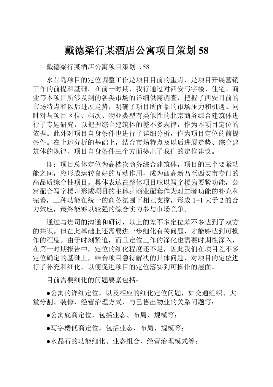 戴德梁行某酒店公寓项目策划58.docx_第1页