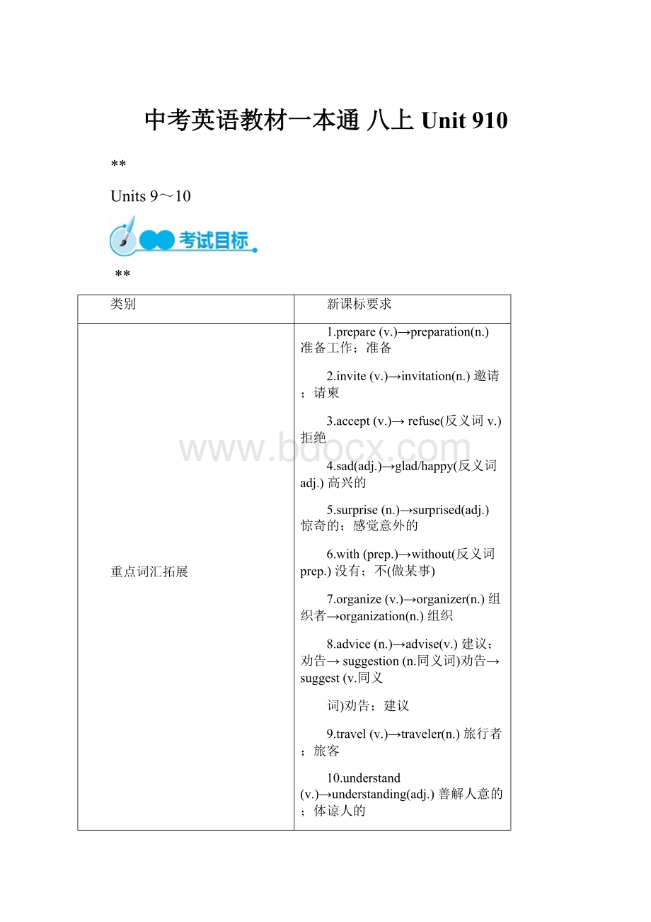 中考英语教材一本通 八上 Unit 910.docx