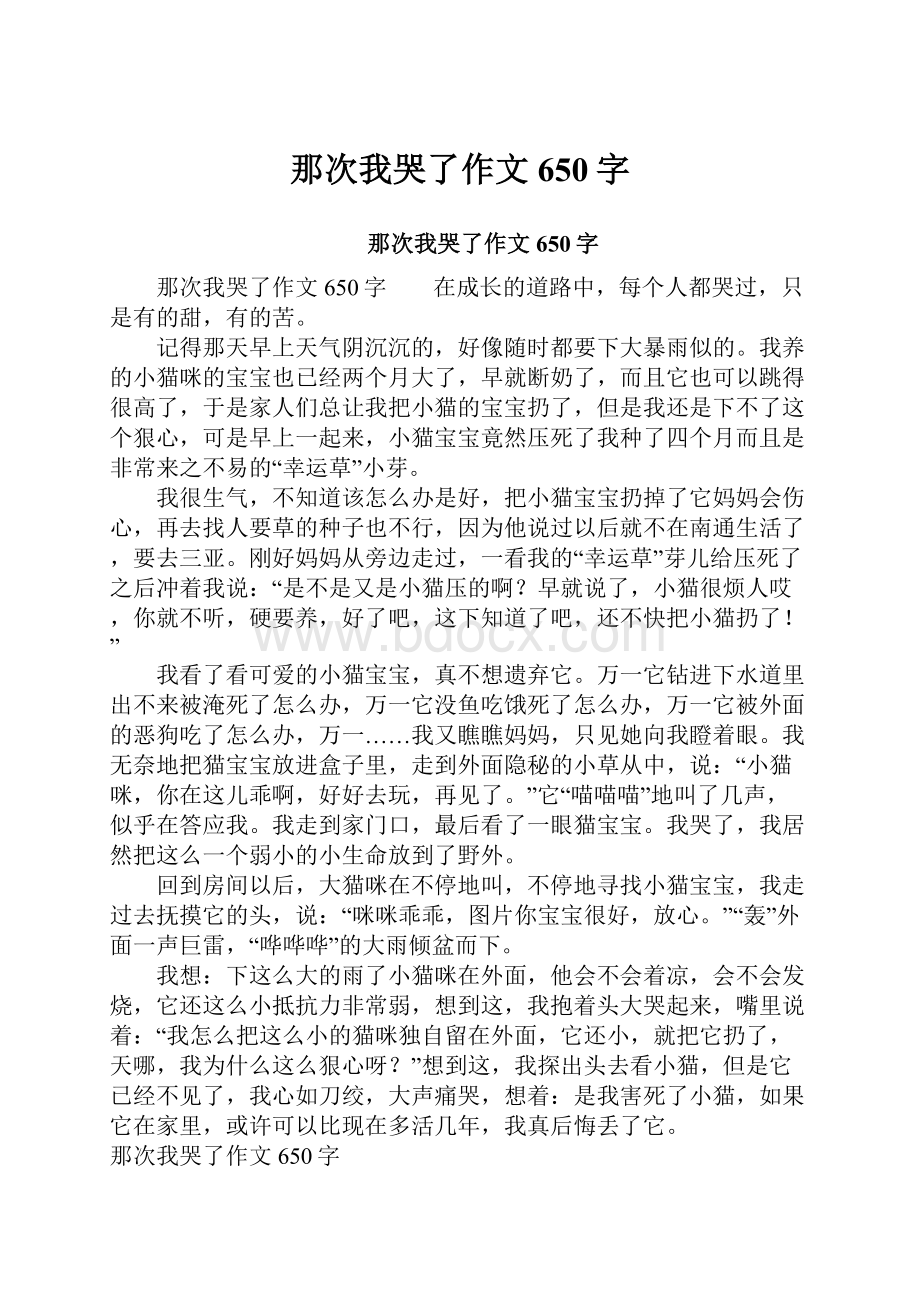 那次我哭了作文650字.docx