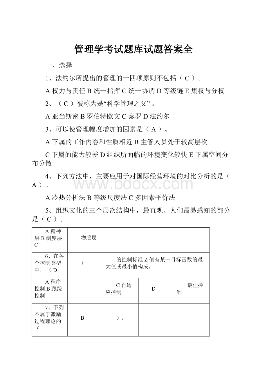 管理学考试题库试题答案全.docx