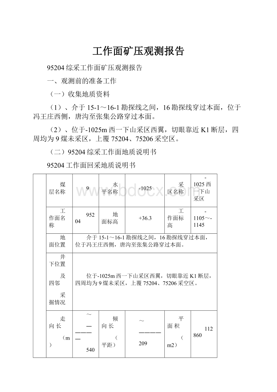 工作面矿压观测报告.docx