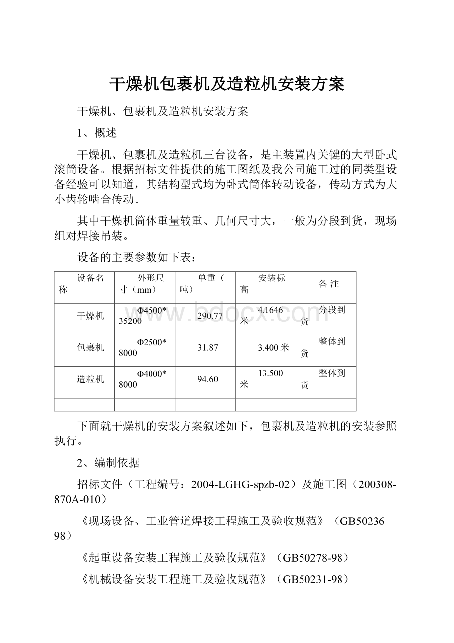 干燥机包裹机及造粒机安装方案.docx