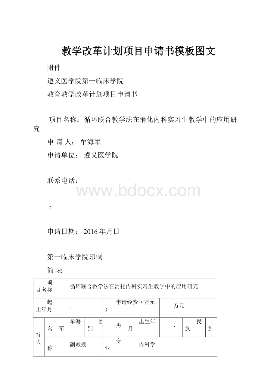 教学改革计划项目申请书模板图文.docx