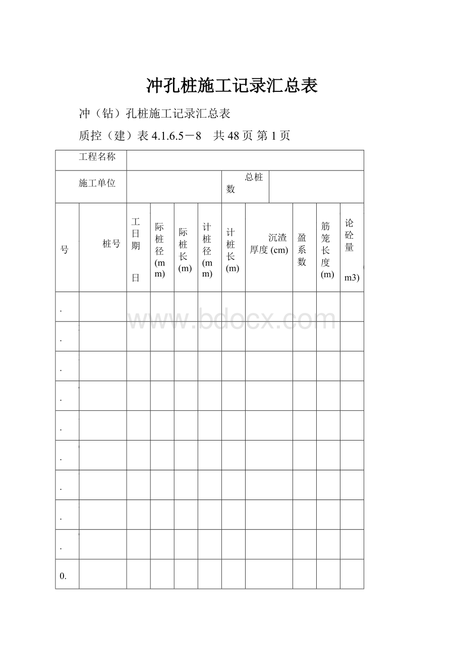 冲孔桩施工记录汇总表.docx