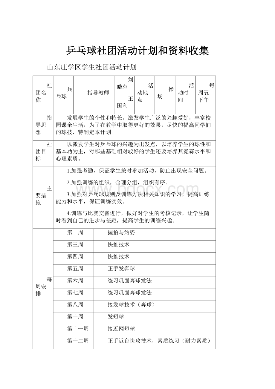 乒乓球社团活动计划和资料收集.docx