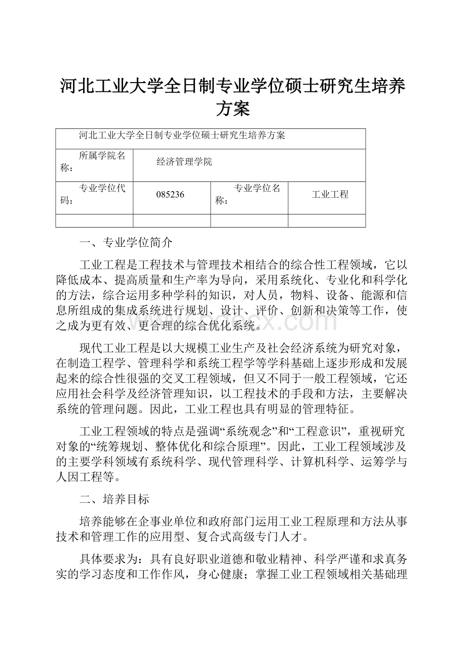 河北工业大学全日制专业学位硕士研究生培养方案.docx