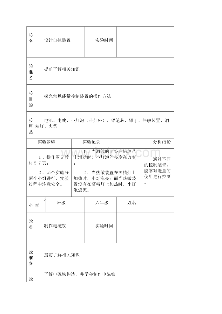 中学小学六年级科学报告单实验.docx_第3页