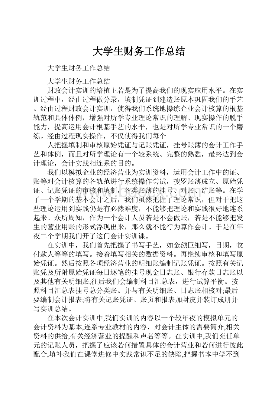 大学生财务工作总结.docx_第1页