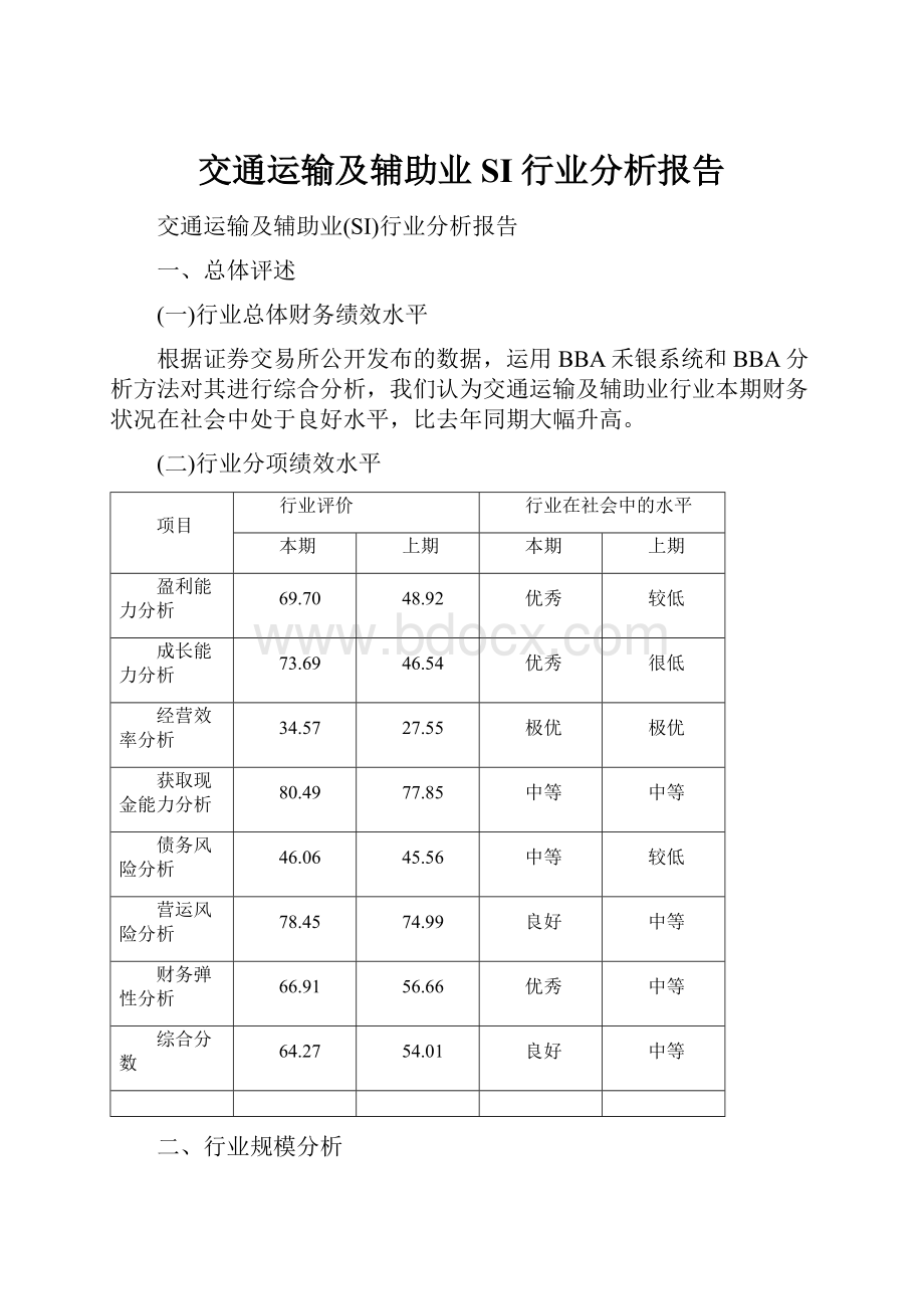 交通运输及辅助业SI行业分析报告.docx