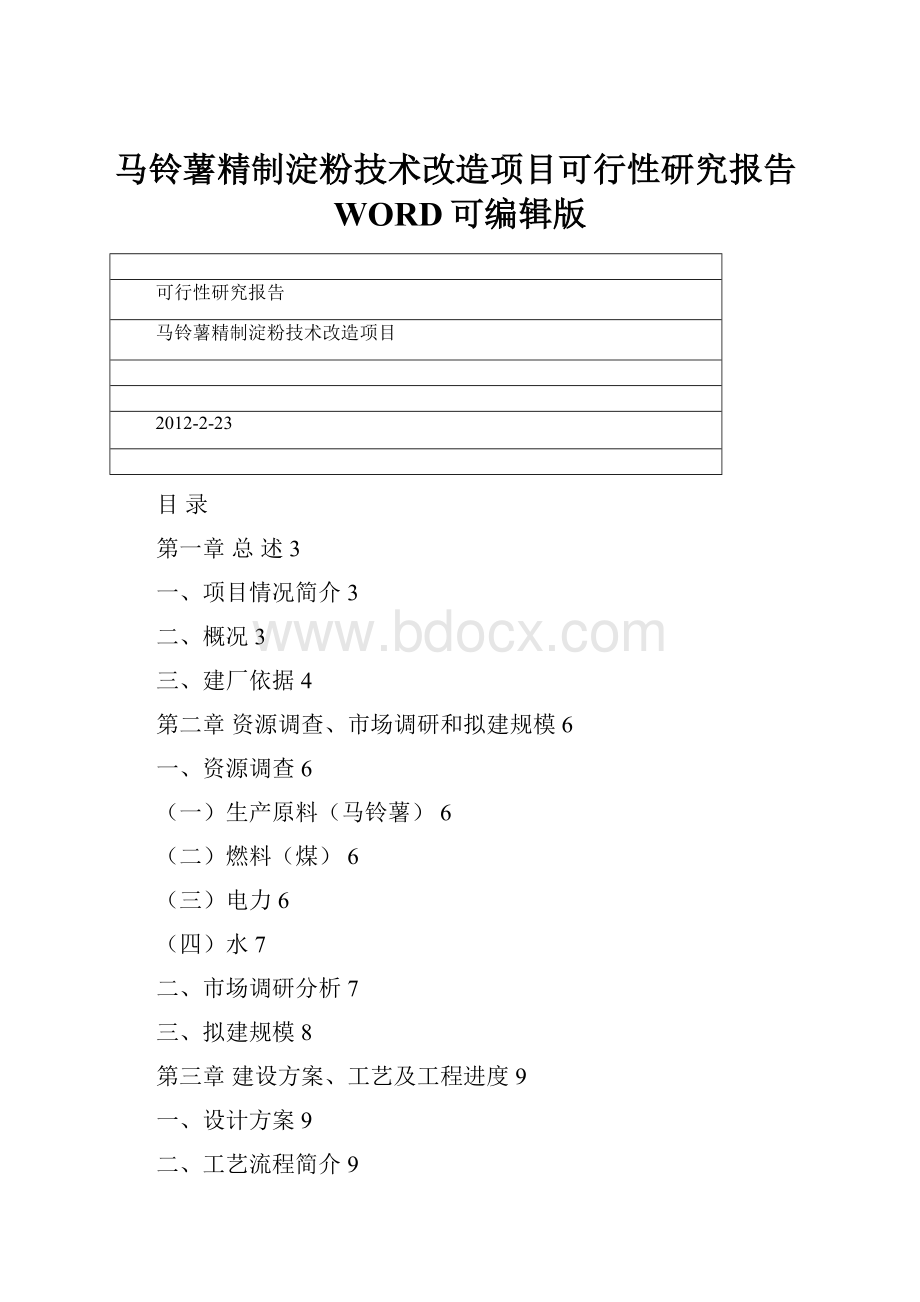 马铃薯精制淀粉技术改造项目可行性研究报告WORD可编辑版.docx