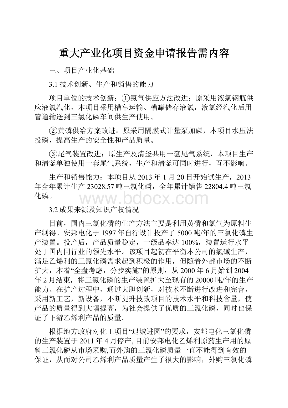 重大产业化项目资金申请报告需内容.docx