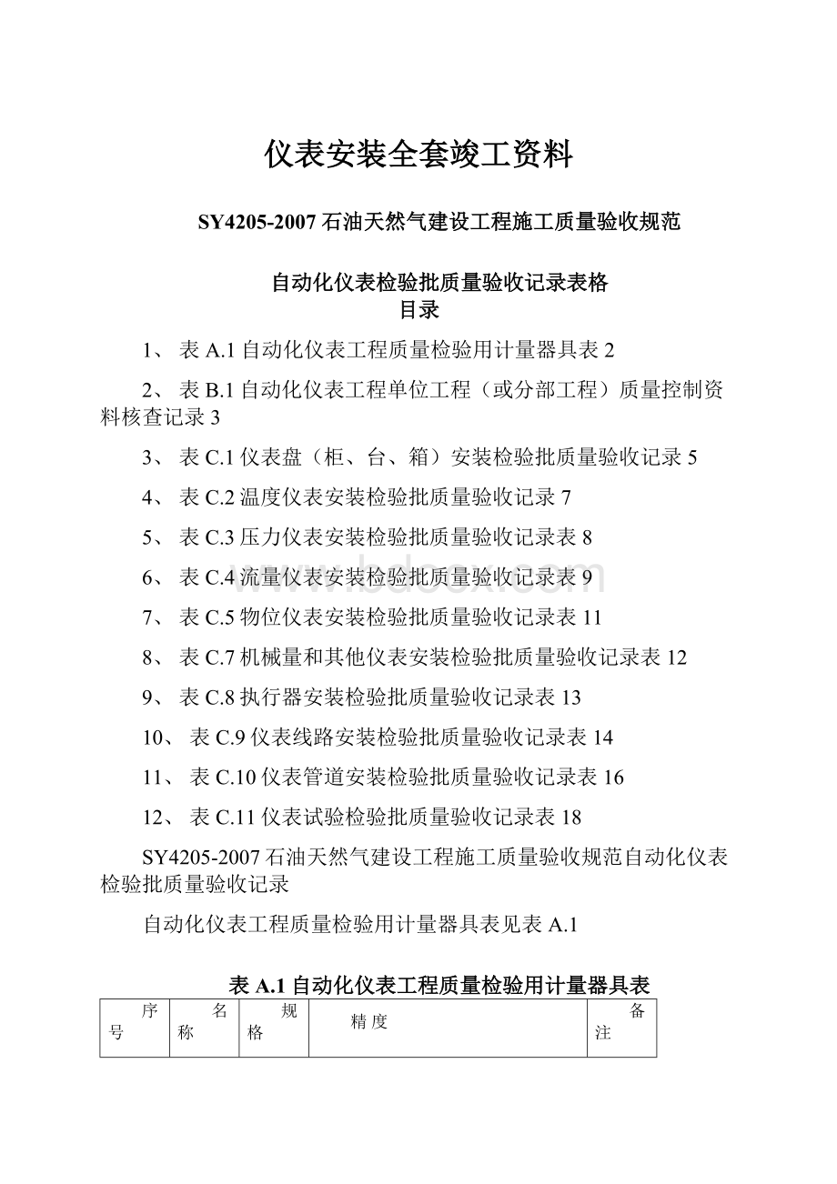 仪表安装全套竣工资料.docx