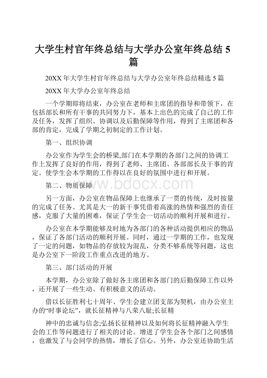 大学生村官年终总结与大学办公室年终总结5篇.docx