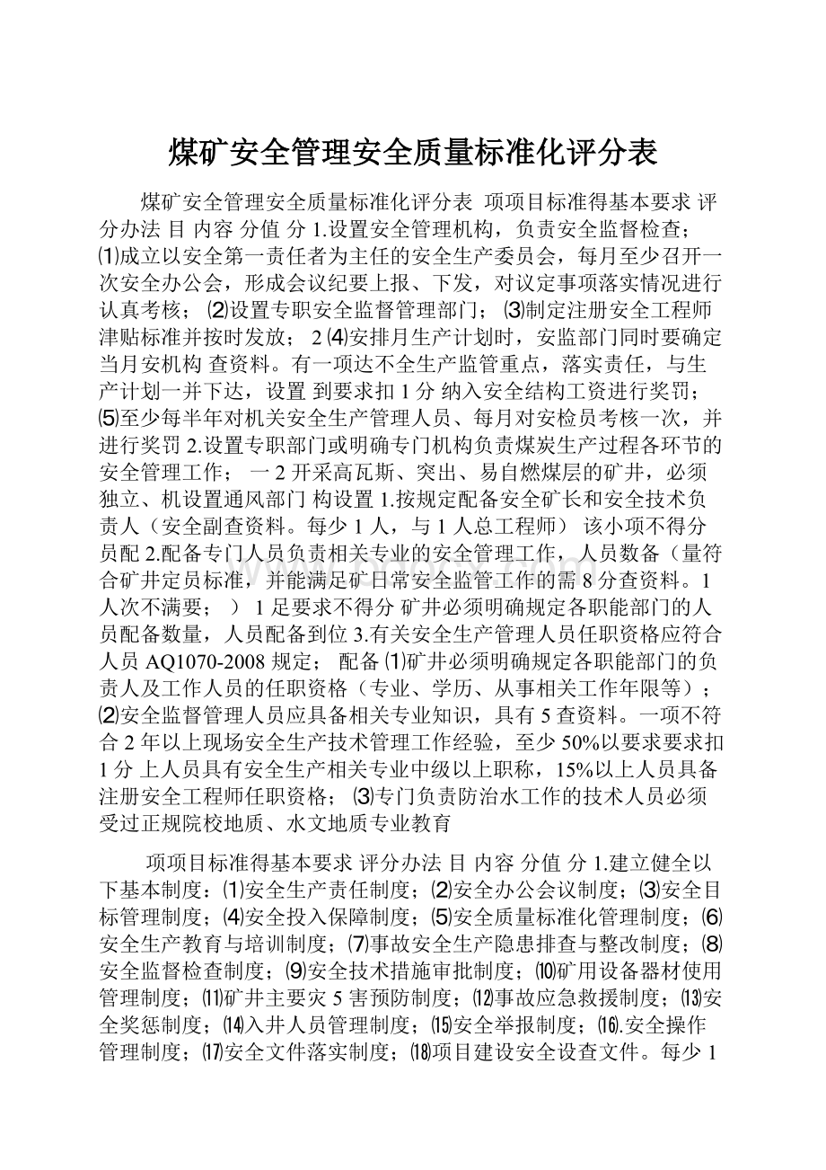 煤矿安全管理安全质量标准化评分表.docx