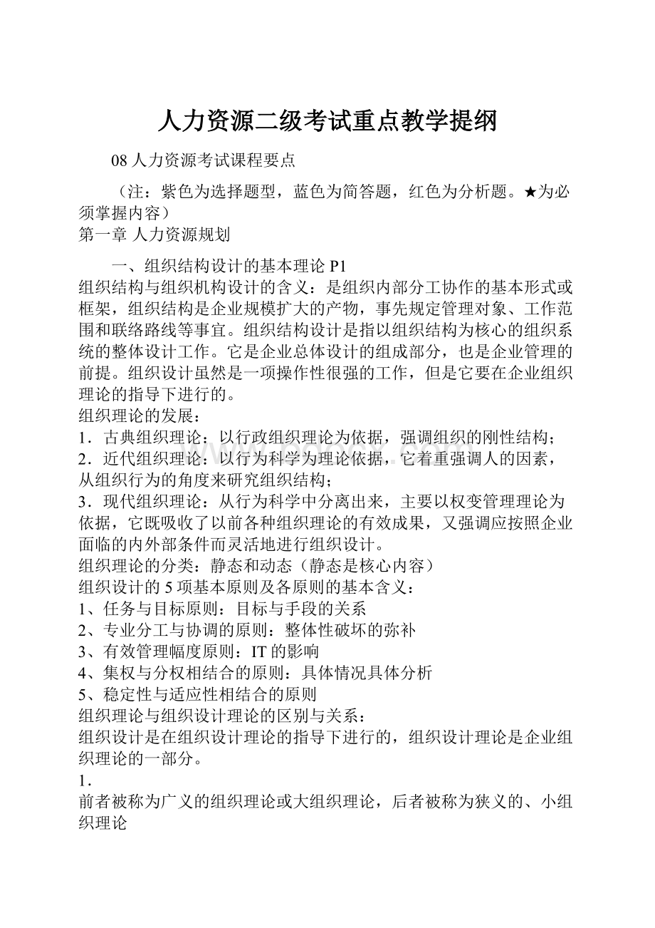 人力资源二级考试重点教学提纲.docx