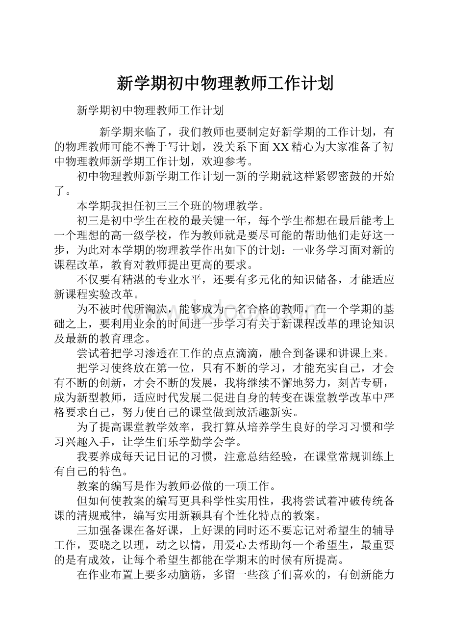 新学期初中物理教师工作计划.docx