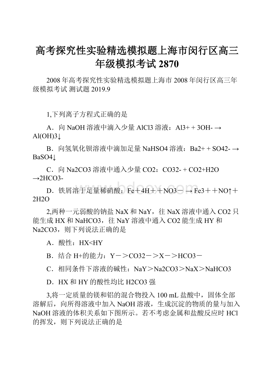 高考探究性实验精选模拟题上海市闵行区高三年级模拟考试2870.docx