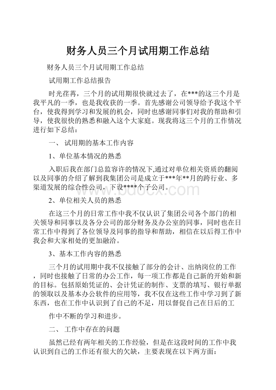 财务人员三个月试用期工作总结.docx