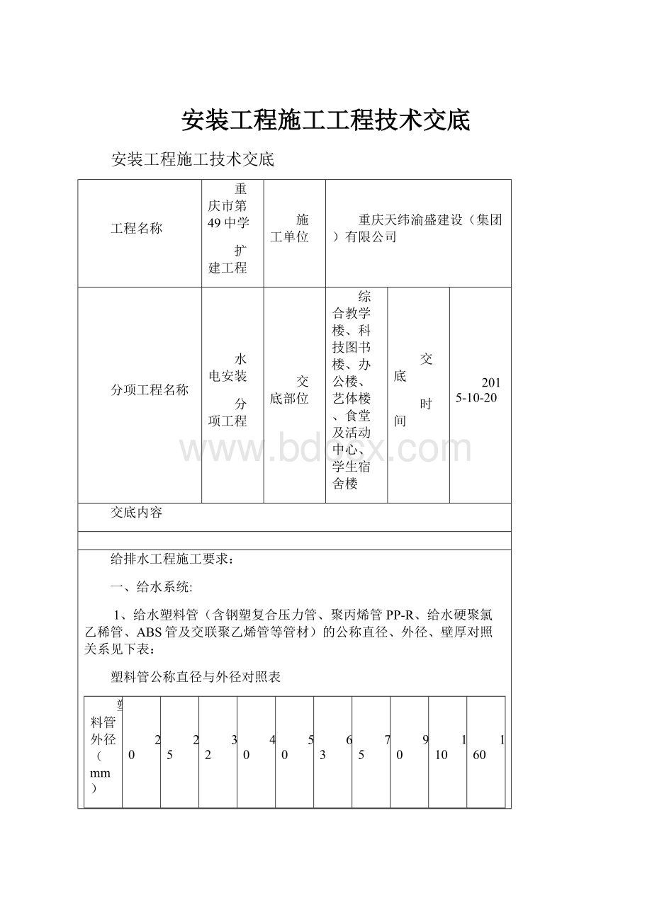 安装工程施工工程技术交底.docx