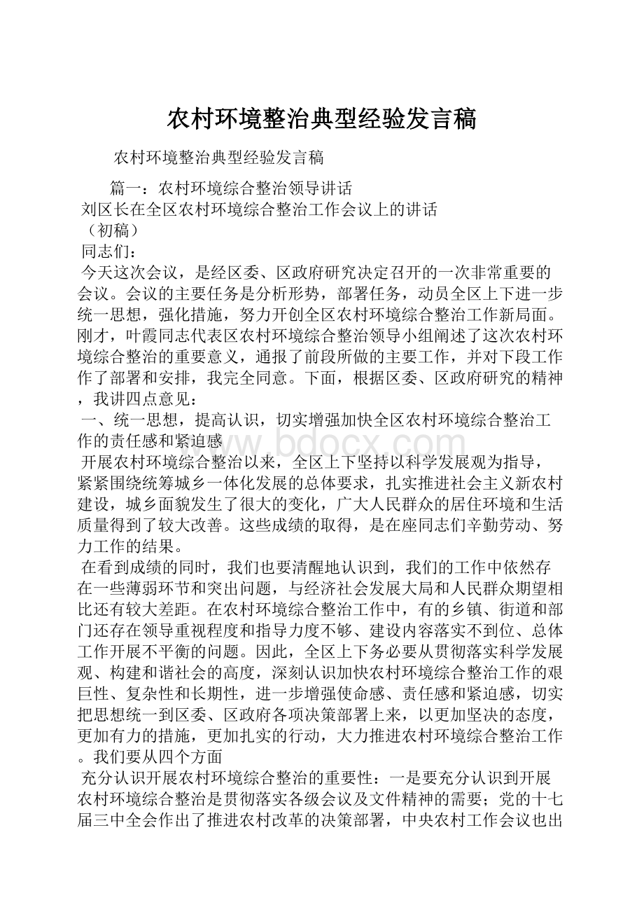 农村环境整治典型经验发言稿.docx