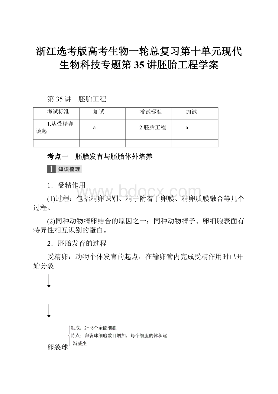 浙江选考版高考生物一轮总复习第十单元现代生物科技专题第35讲胚胎工程学案.docx