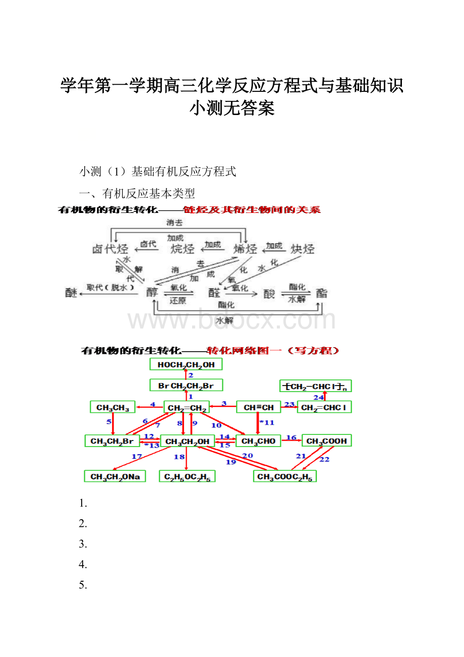 学年第一学期高三化学反应方程式与基础知识小测无答案.docx