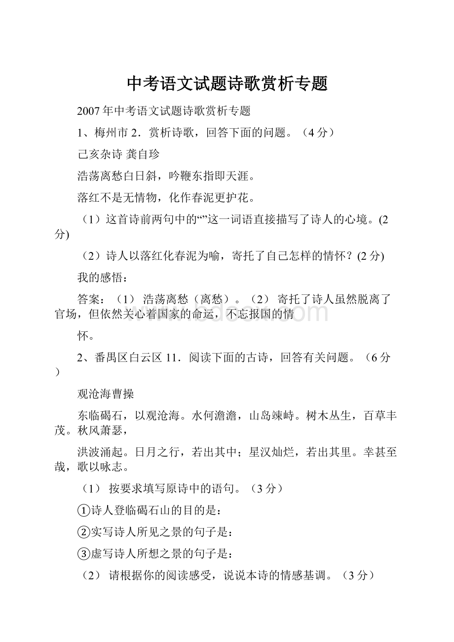 中考语文试题诗歌赏析专题.docx_第1页