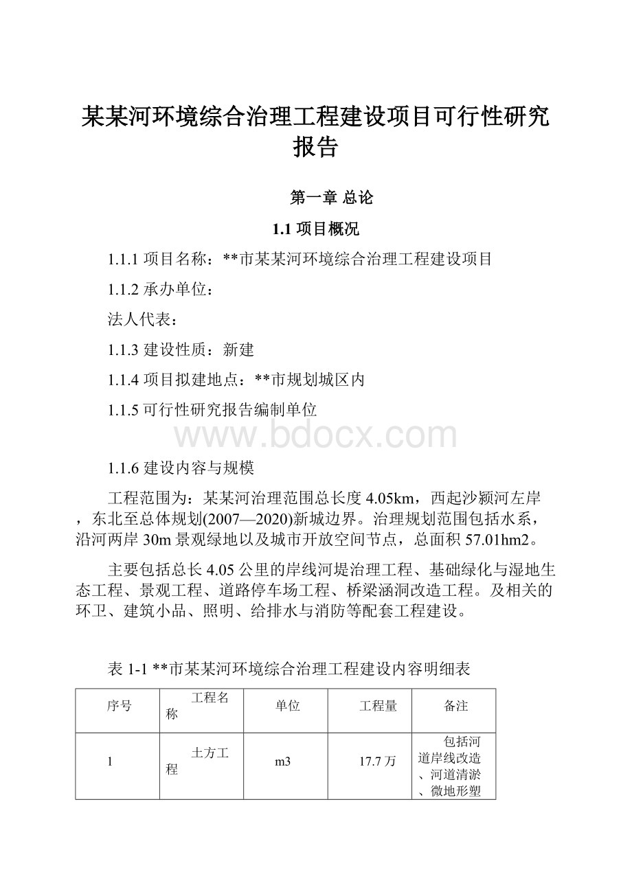 某某河环境综合治理工程建设项目可行性研究报告.docx