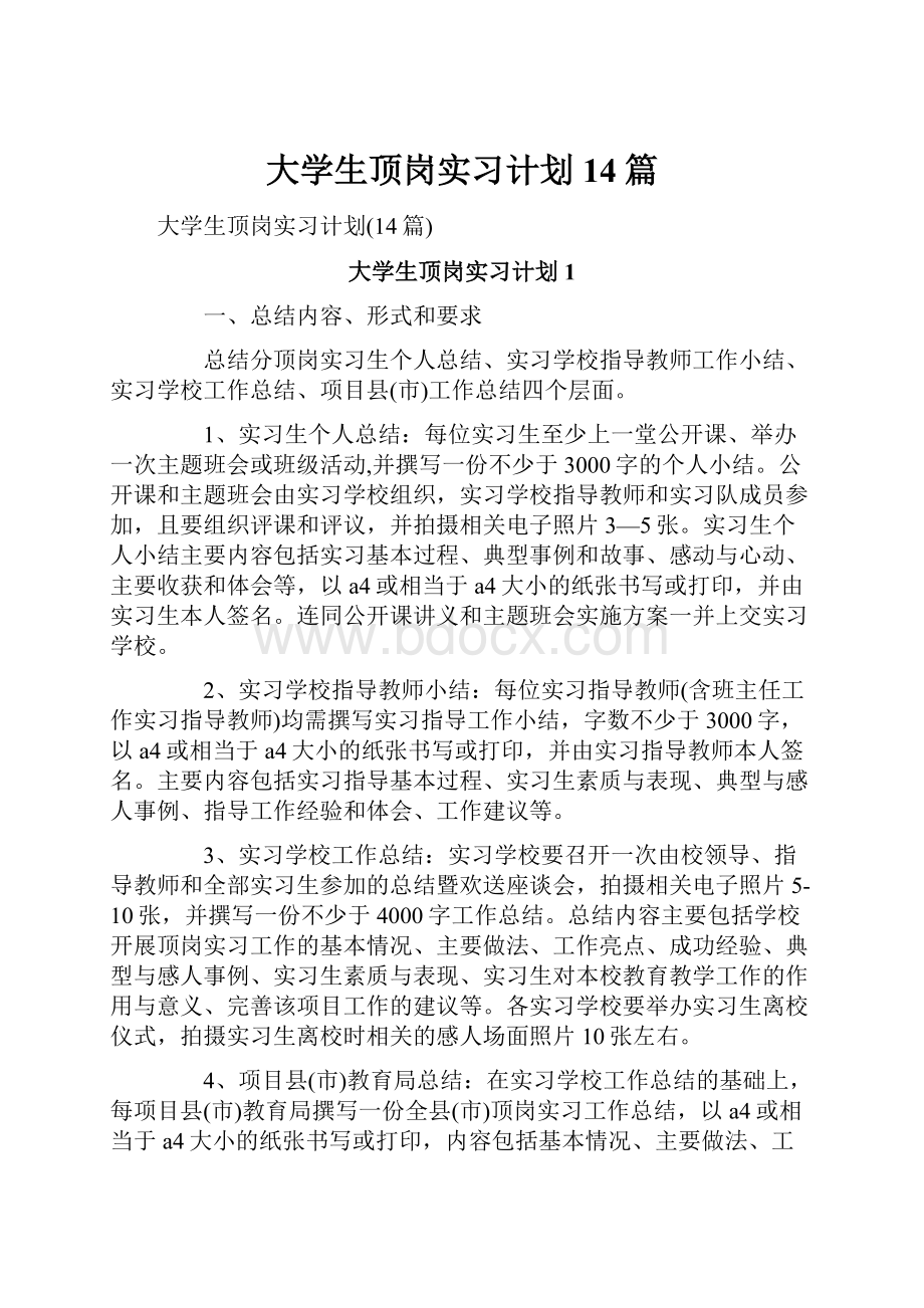 大学生顶岗实习计划14篇.docx