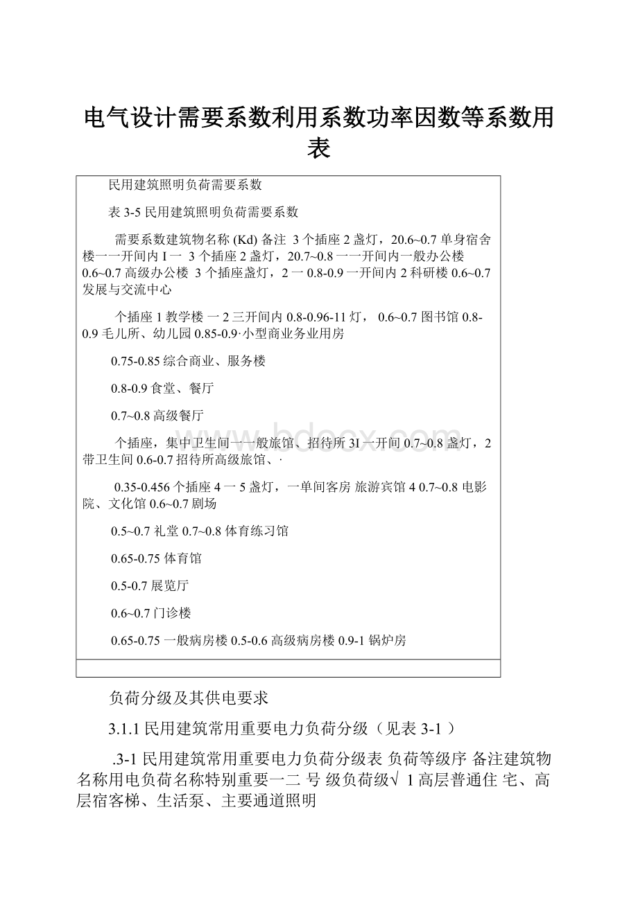 电气设计需要系数利用系数功率因数等系数用表.docx_第1页