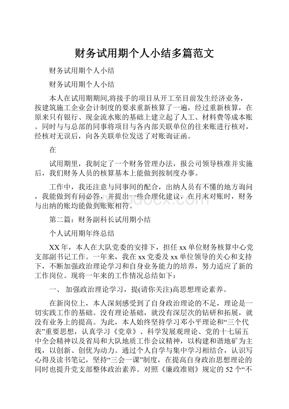 财务试用期个人小结多篇范文.docx