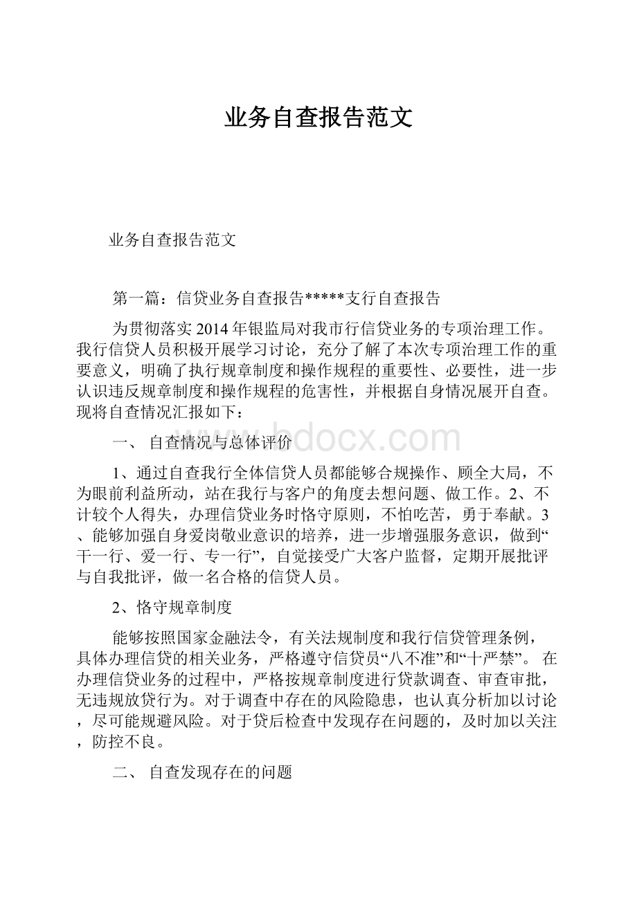 业务自查报告范文.docx