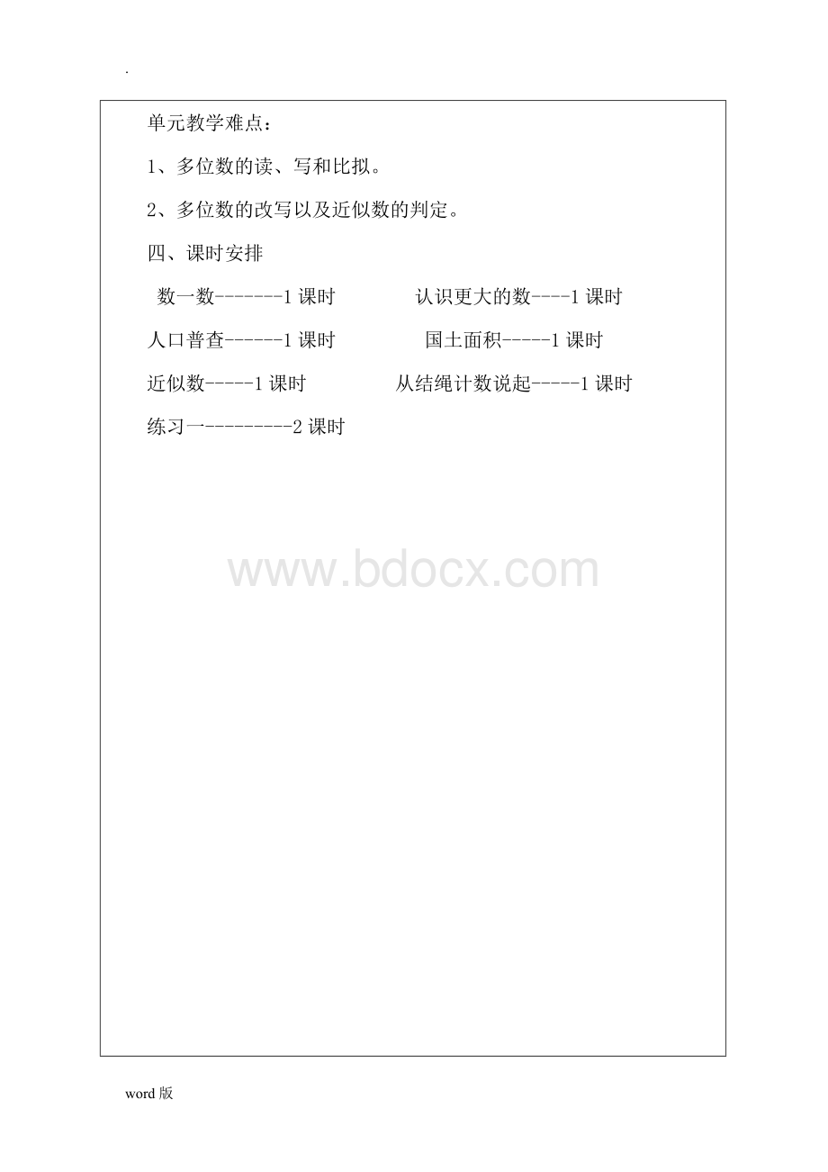 北师大四年级数学上册各单元单元教学计划.doc_第2页