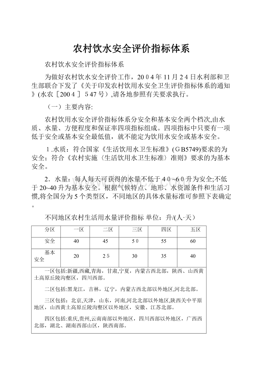 农村饮水安全评价指标体系.docx