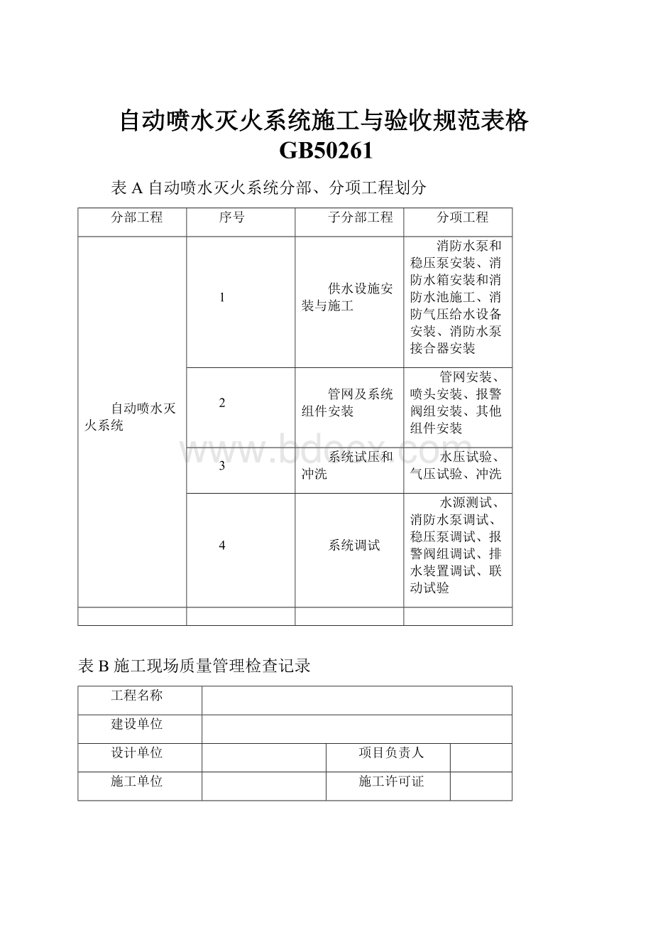 自动喷水灭火系统施工与验收规范表格GB50261.docx