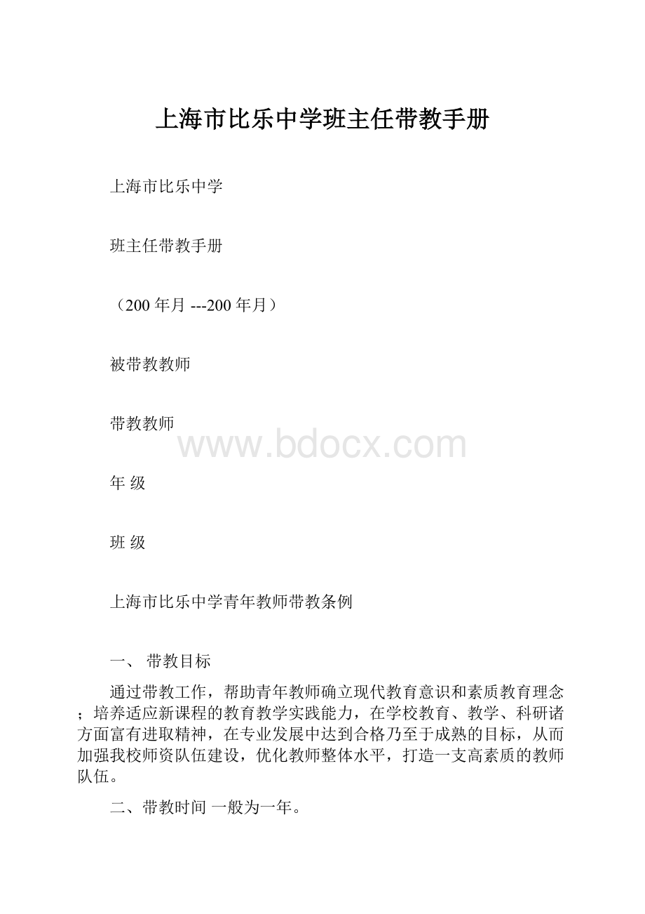 上海市比乐中学班主任带教手册.docx