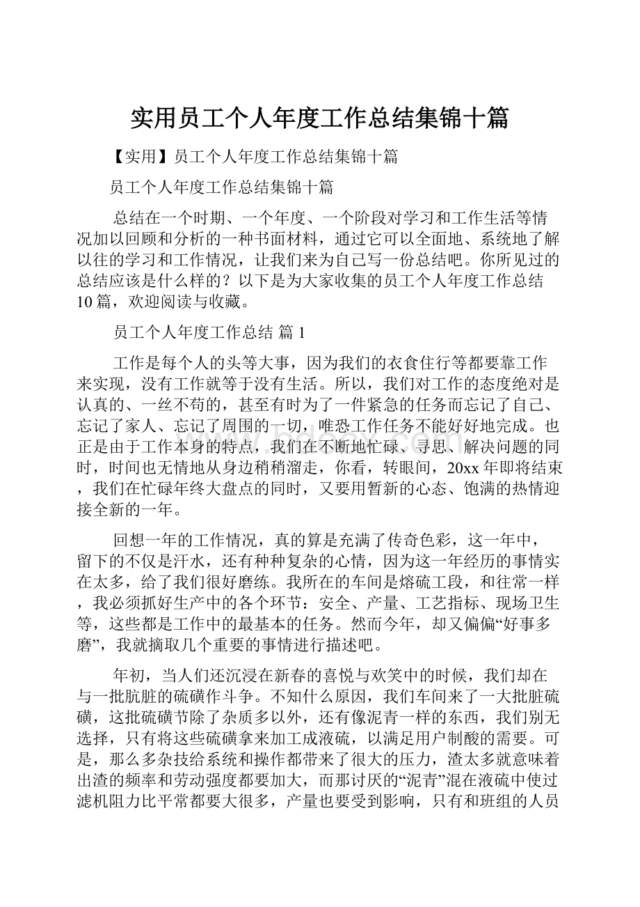 实用员工个人年度工作总结集锦十篇.docx_第1页