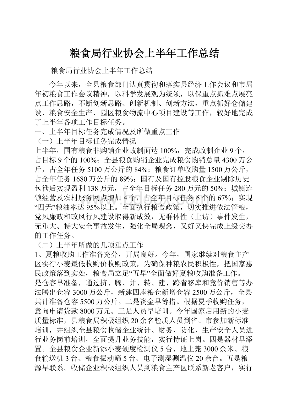 粮食局行业协会上半年工作总结.docx