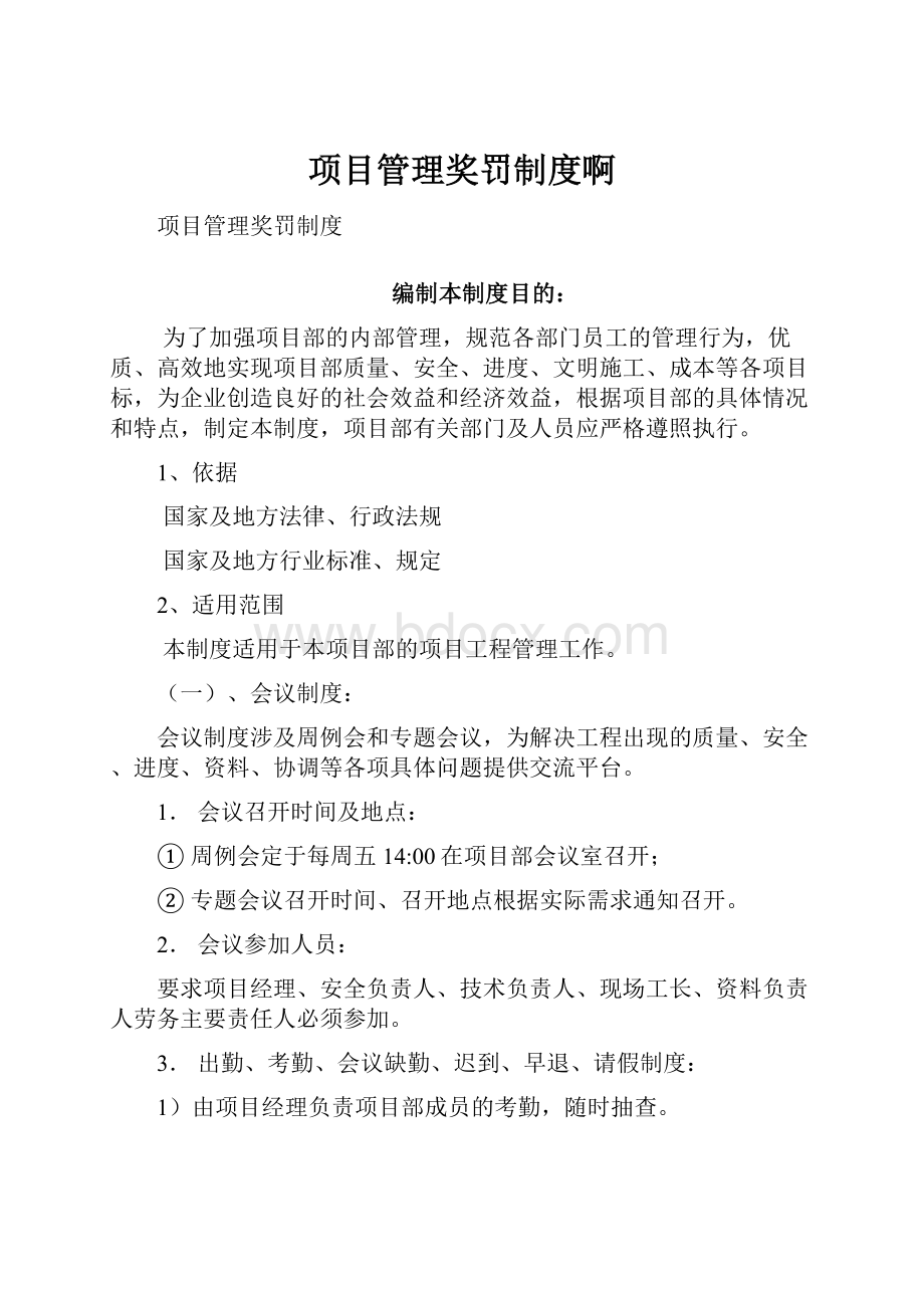 项目管理奖罚制度啊.docx_第1页