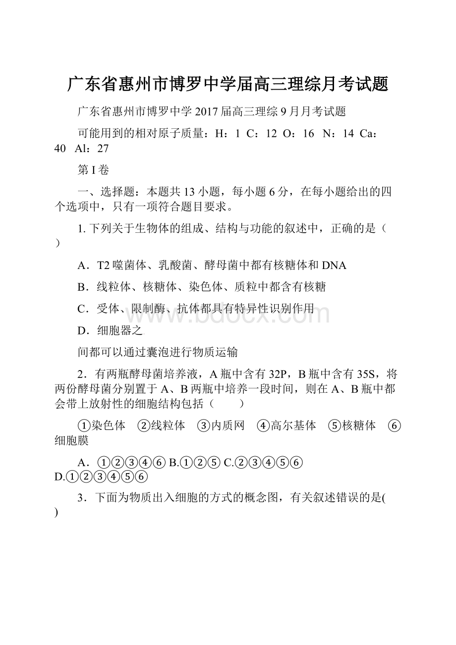 广东省惠州市博罗中学届高三理综月考试题.docx_第1页