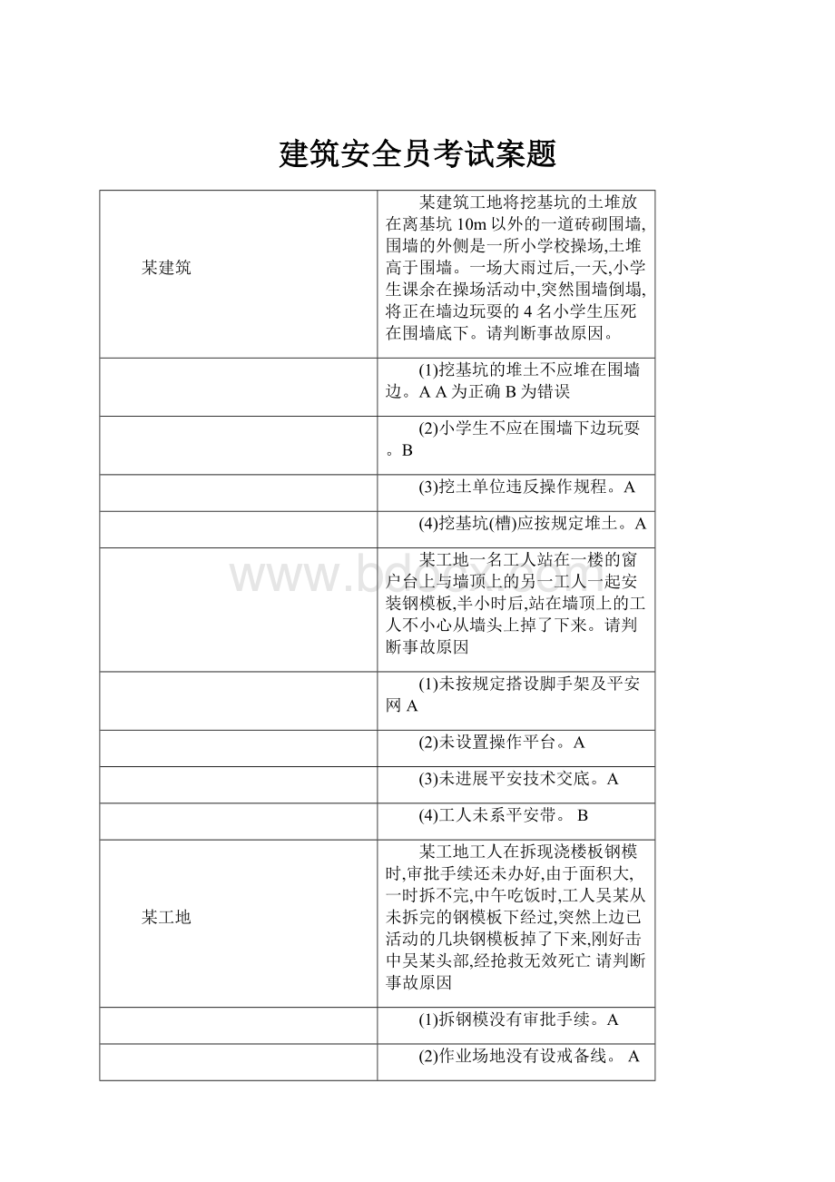 建筑安全员考试案题.docx_第1页