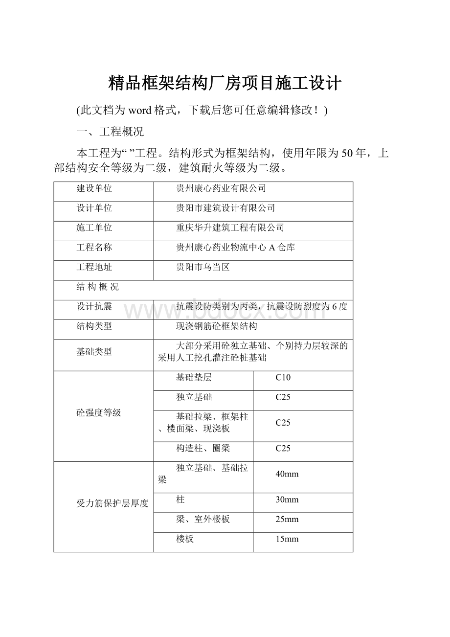 精品框架结构厂房项目施工设计.docx