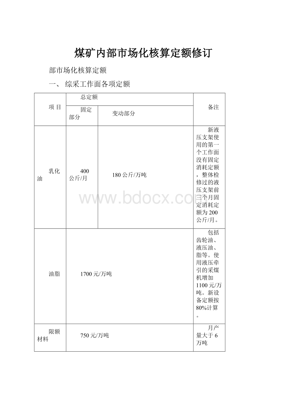 煤矿内部市场化核算定额修订.docx