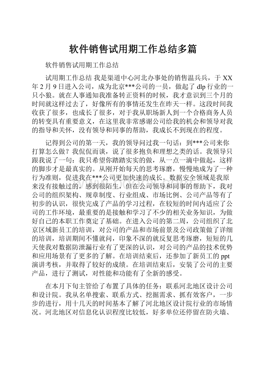 软件销售试用期工作总结多篇.docx