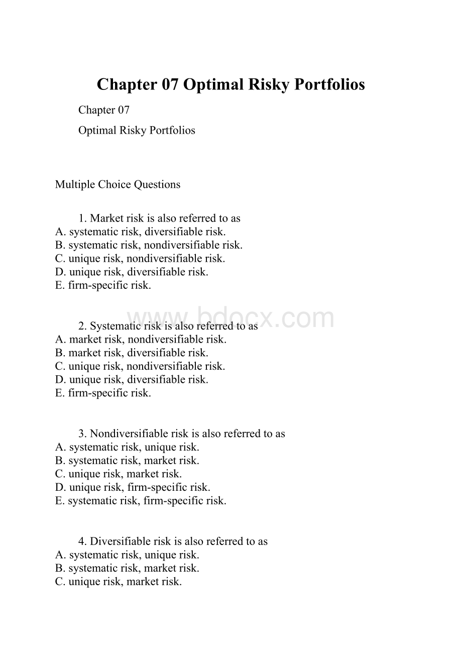 Chapter 07 Optimal Risky Portfolios.docx