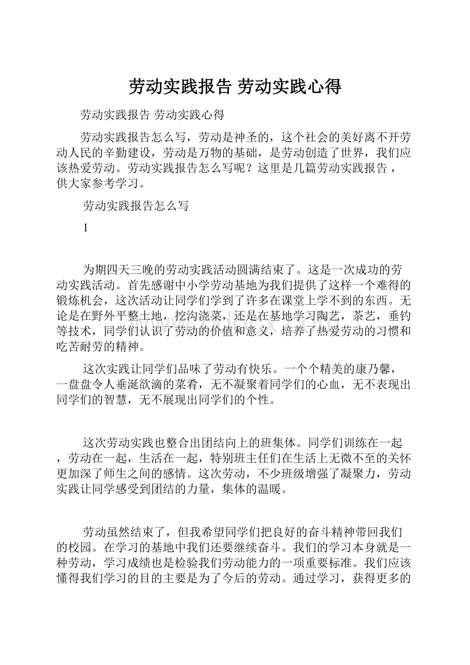 劳动实践报告 劳动实践心得.docx