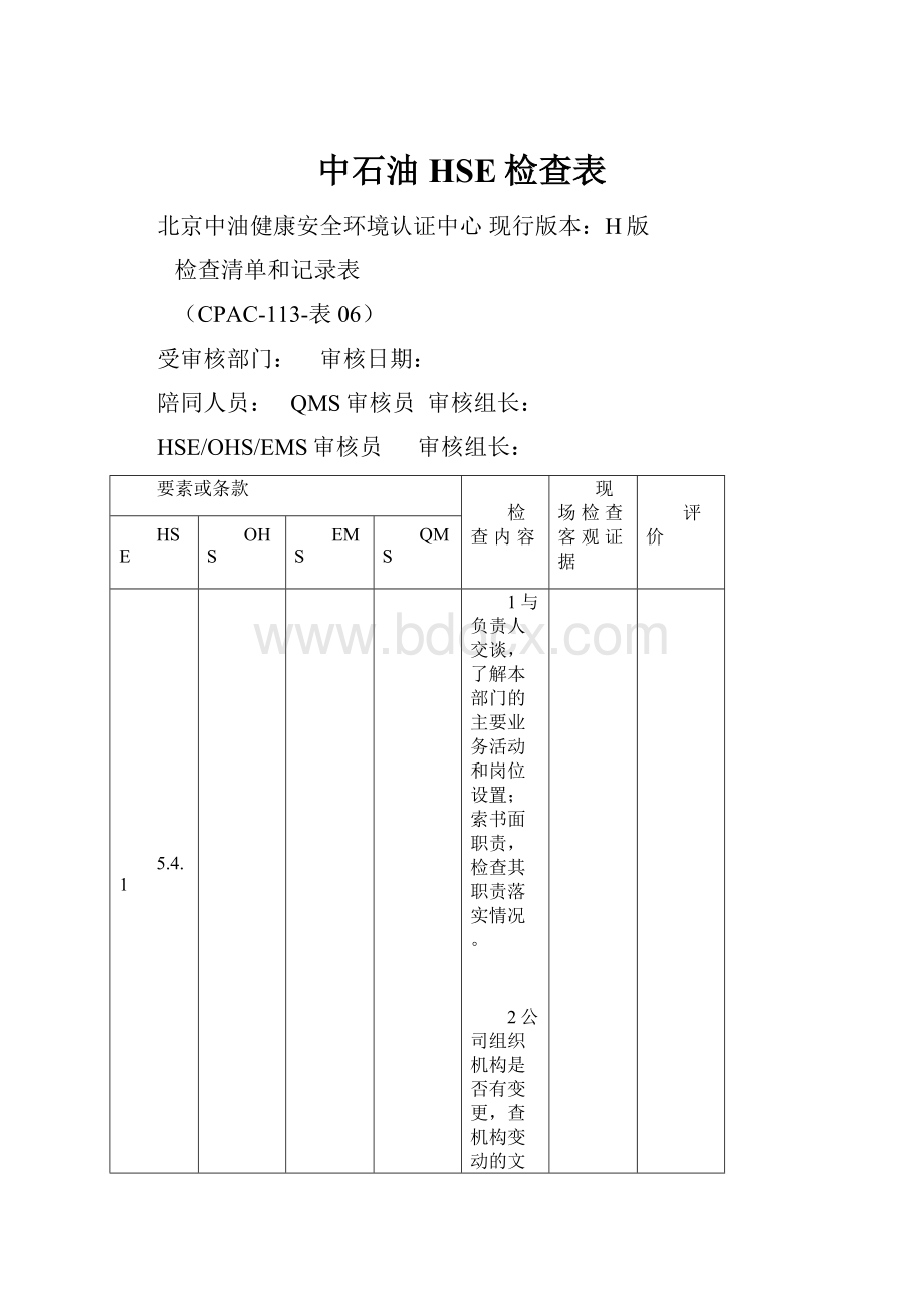 中石油HSE检查表.docx