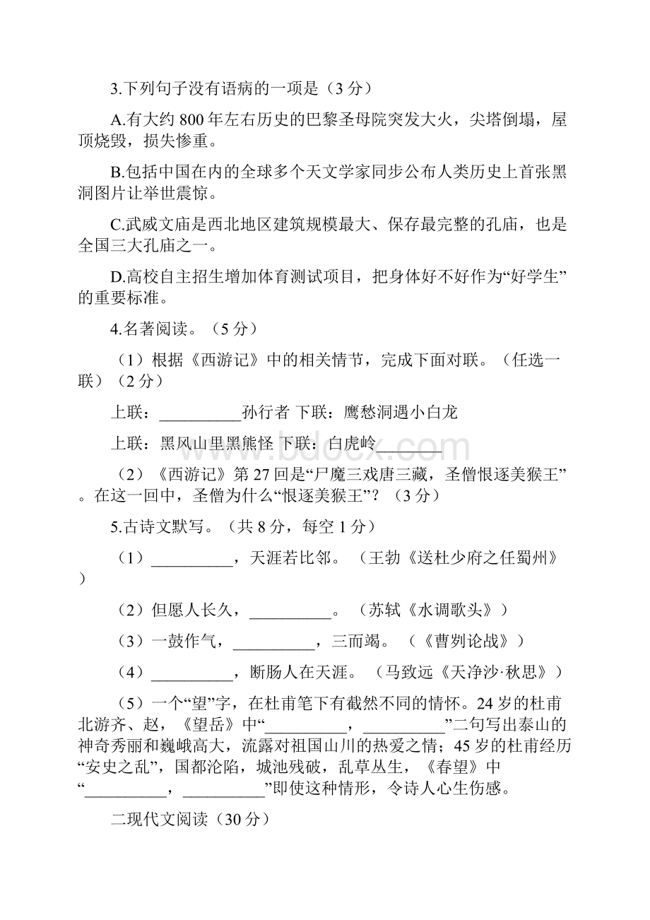 甘肃省武威市中考语文真题试题.docx_第3页