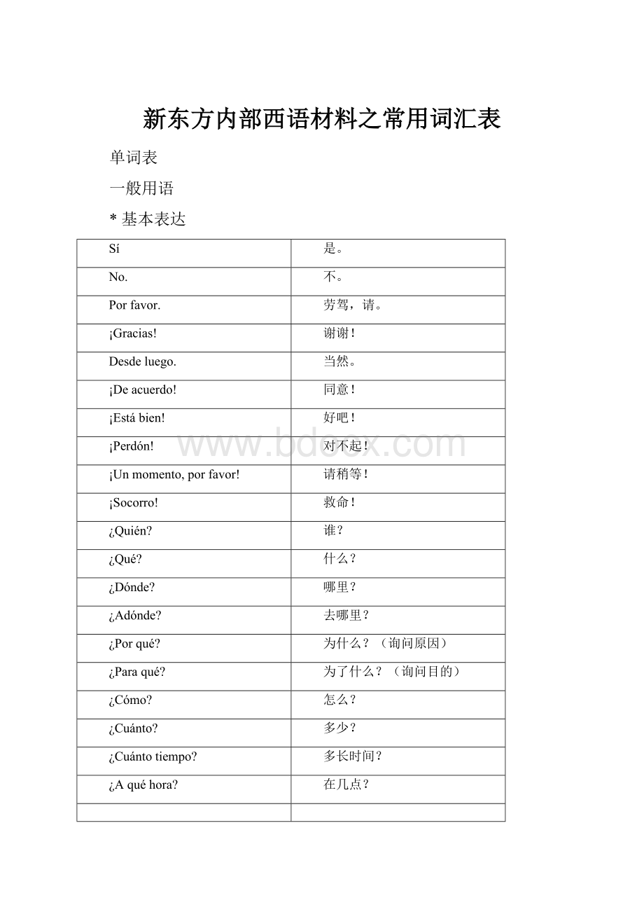 新东方内部西语材料之常用词汇表.docx