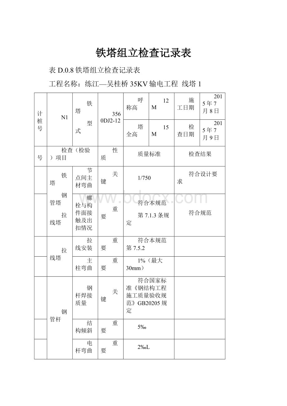 铁塔组立检查记录表.docx